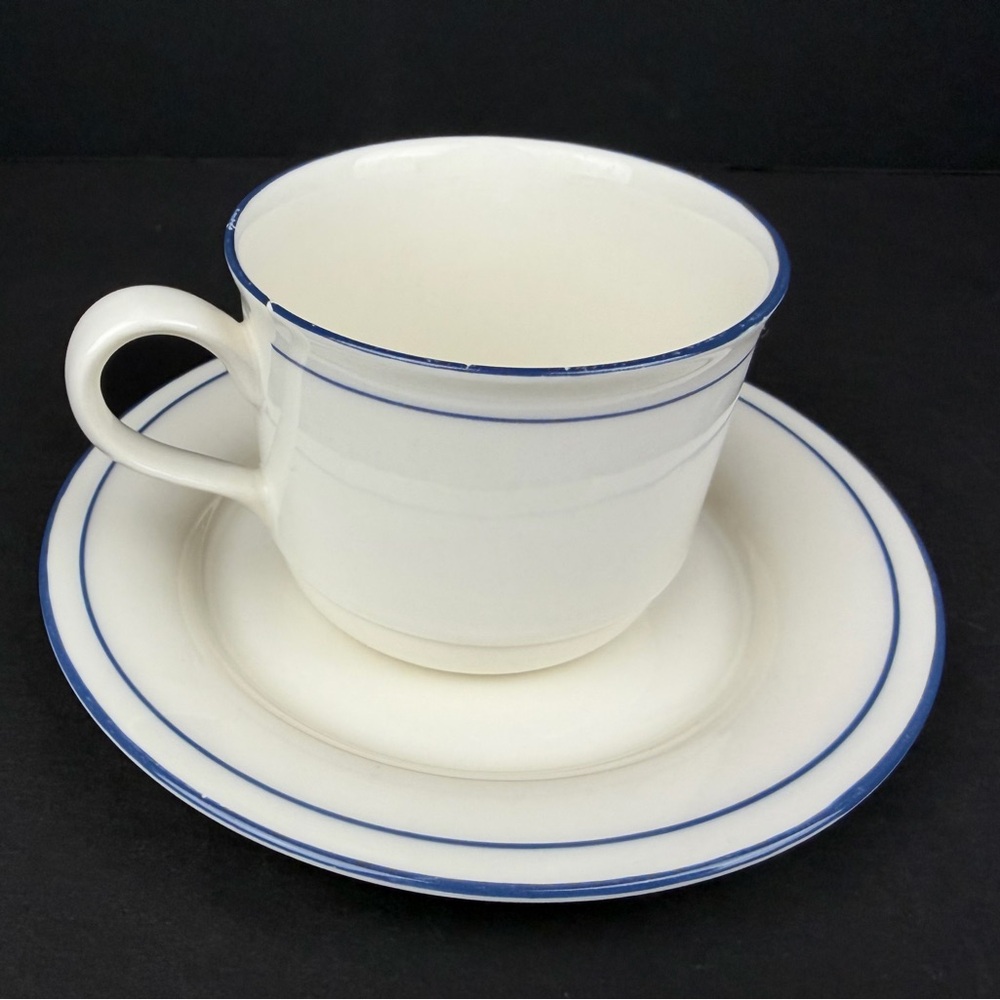 Lenox Chinastone "Blue Pinstripes" Flat Cup & Saucer (Read Description)